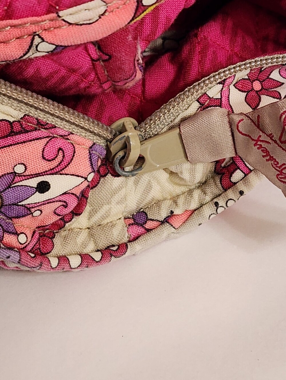 Vera Bradley Quilted Tote Shoulder Bag – Pink Paisley Floral Pattern 14" Wide - Picture 15 of 15